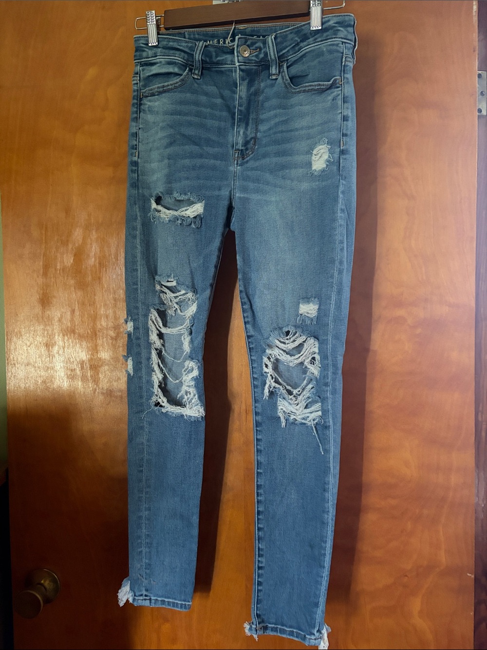 American Eagle Outfitters Distressed Ripped Skinny Jeans - Blue